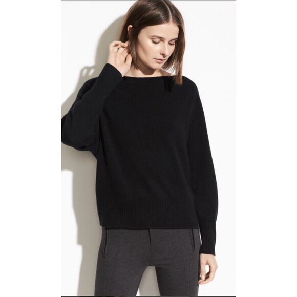 Vince Black Boat Neck Wool Cashmere Side Slit Sweater Tunic Lightweight Women XS - Picture 1 of 11